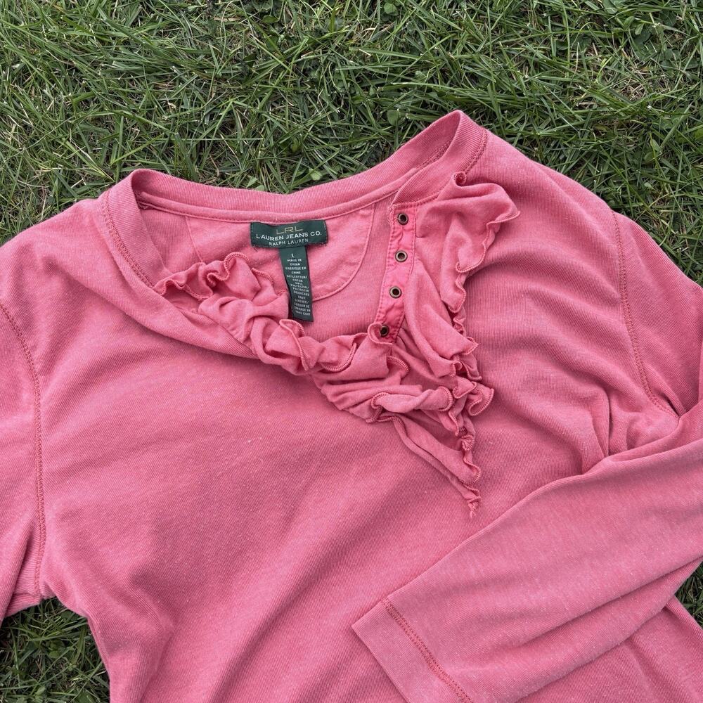 Women's Lauren Jeans Co. 3/4 length Ruffled Pink T Shirt Size Large
